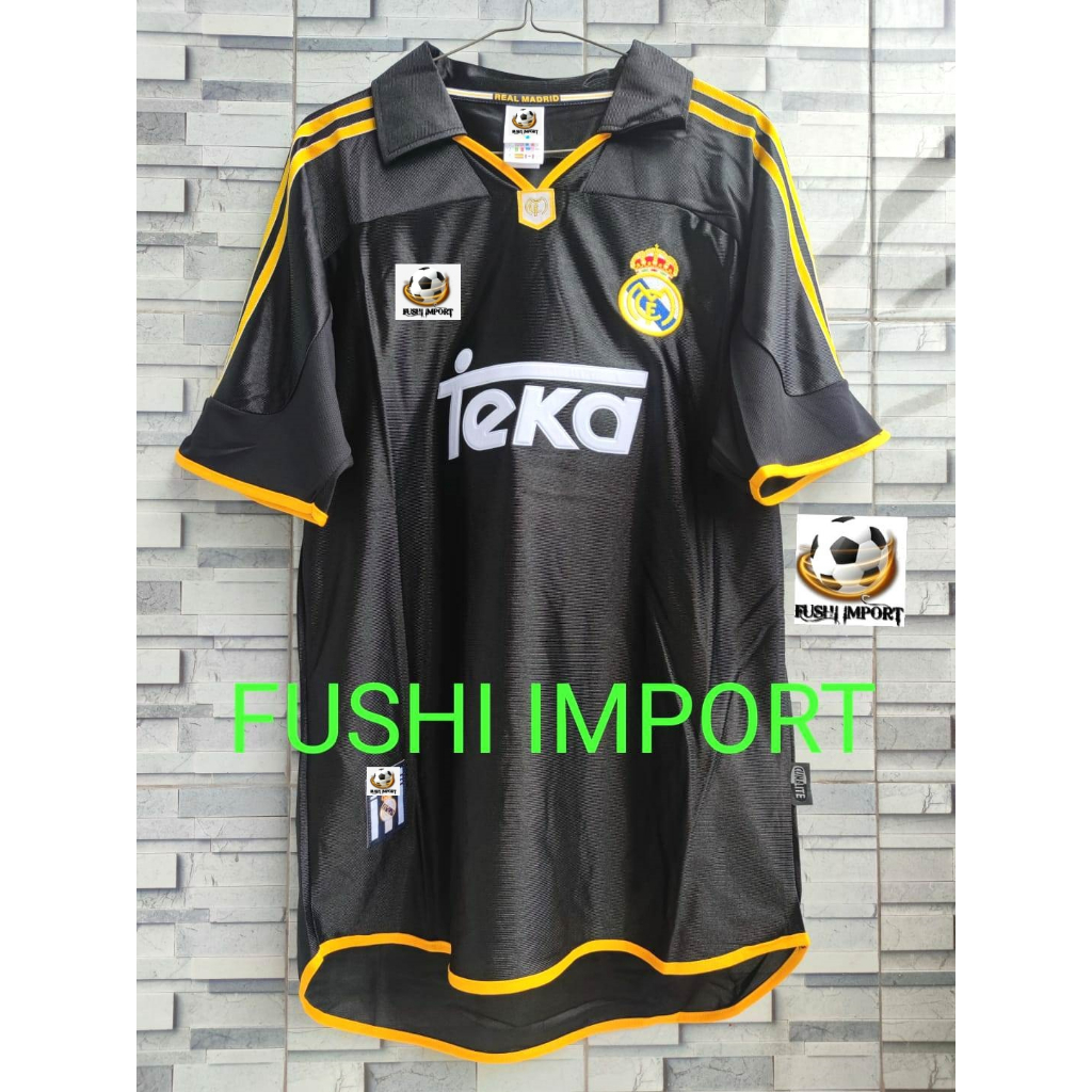 RETRO | Jersey Baju Bola Madrid Away TEKA Black Hitam 1998 1999 Grade Ori