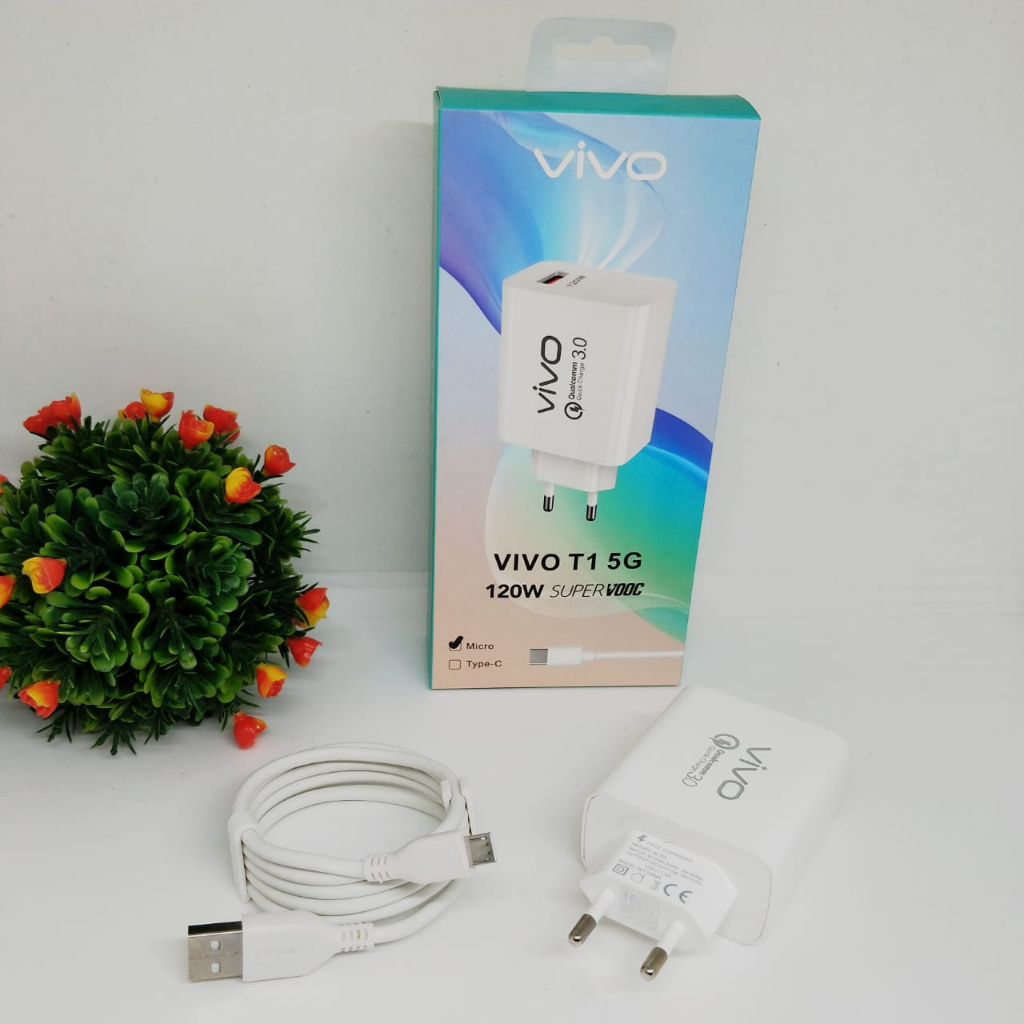 Charger Vivo T1 5G 120W Original Fast Charging Micro USB &amp; Type C BY SMOLL