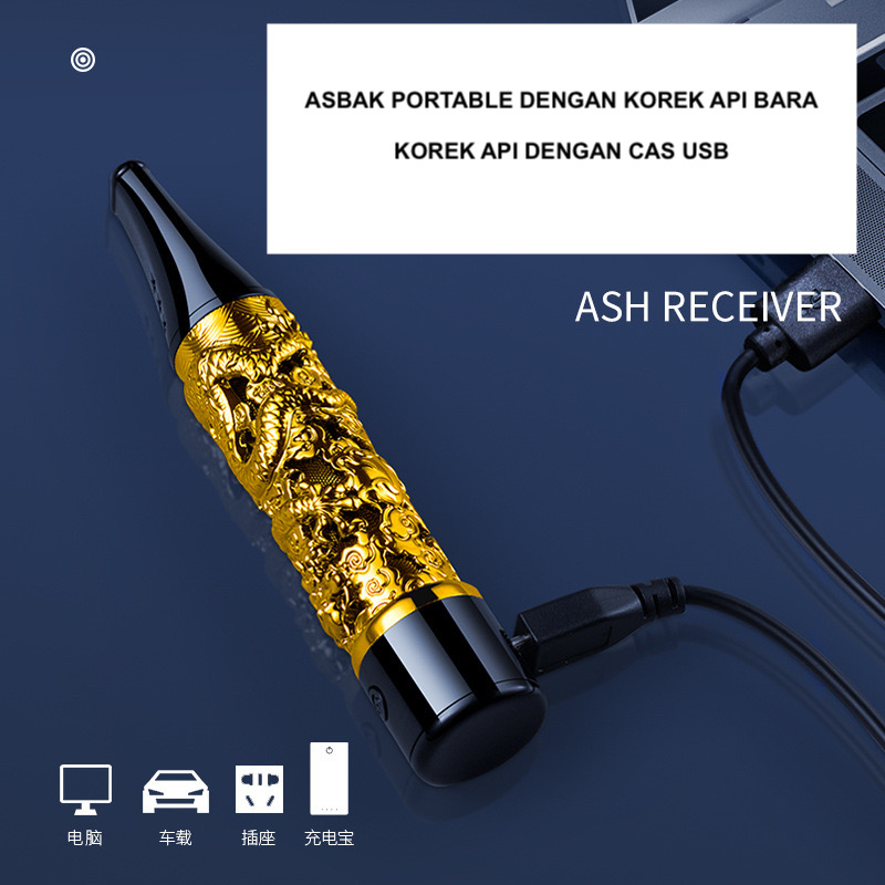 ASBAK PORTABLE MOTIF NAGA TEMPAT PUNTUNG ABU ANTI RIBET DENGAN KOREK BARA CAS