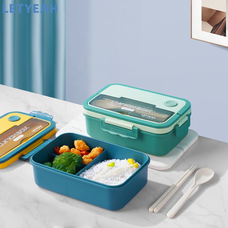 letyeah Tempat bekal makan anti tumpah 1000ml lunch box 3 grid kotak makan/Bpa free