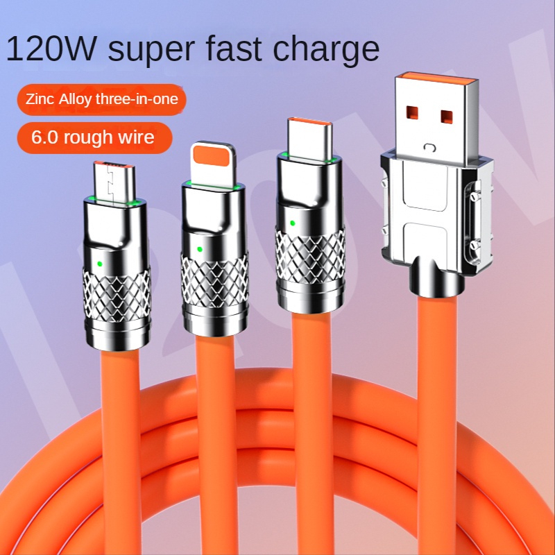 NEW!! 3 In 1 Kabel Data / Charger Micro Usb / Type C 120W 6A Fast Charging Bahan Zinc Alloy BY SMOLL