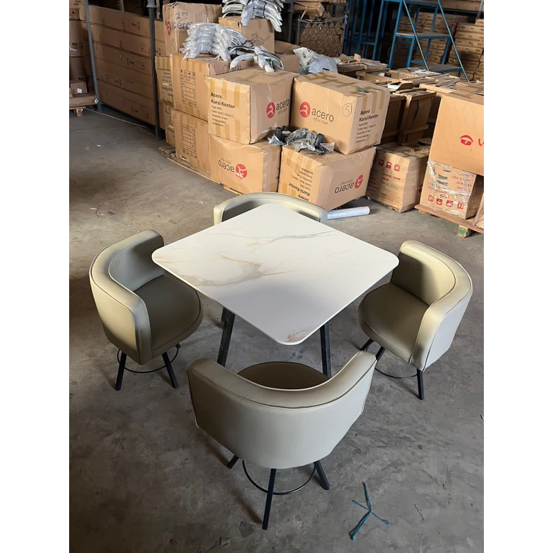 Meja cafe putih coklat granit new