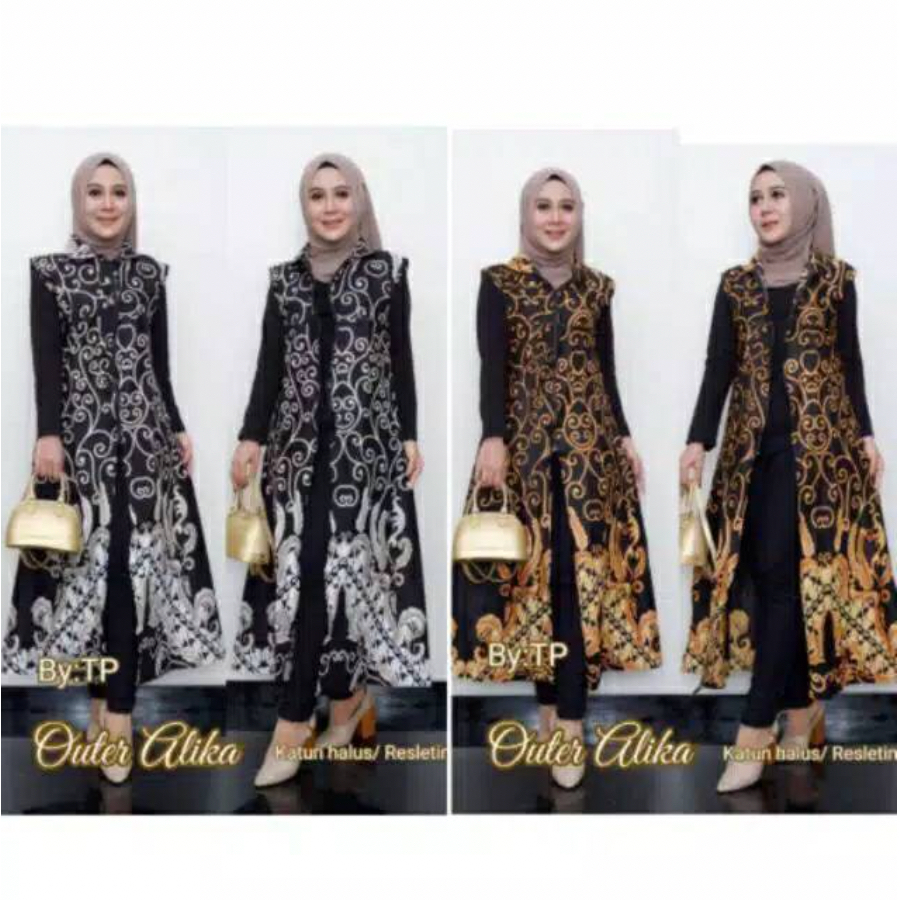 ADA JUMBO - Batik Wanita Maxi Cardi Kembang Gurita Panjang Modern Exclusive Etnika Ulir Outerwear Tanpa Lengan Vest Resleting Depan