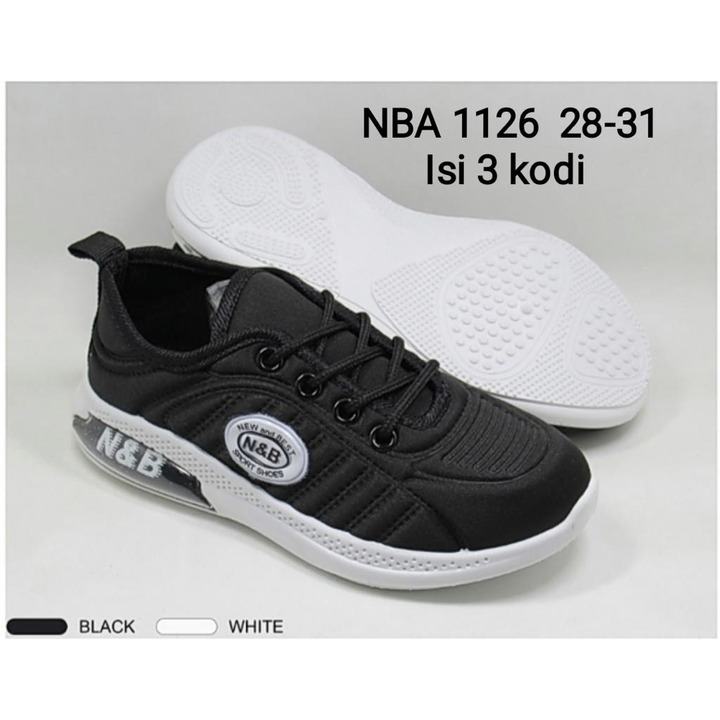 Sepatu Sneakers Anak Tali Hitam Putih N&amp;B Unisex Ukuran 28-35  / 1126 / 1129 // 1132 / 1135