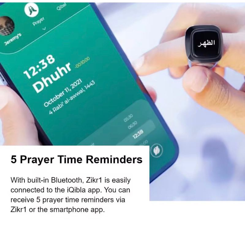 iQibla Zikr Ring Alloy dengan Box Charging Case