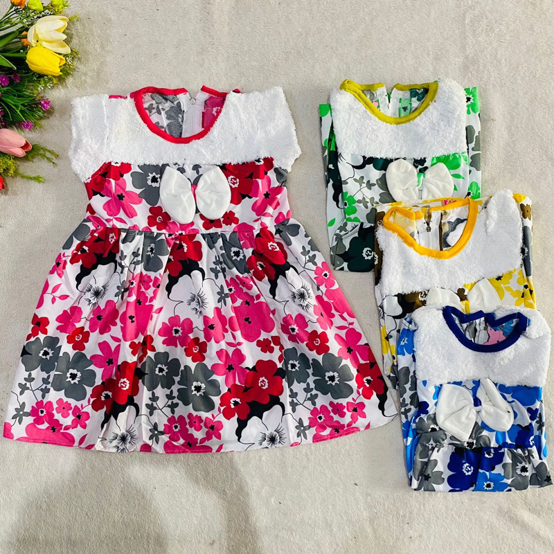 Dress anak cewek 1 2 tahun pakaian anak perempuan baju anak (dress melati bulu )