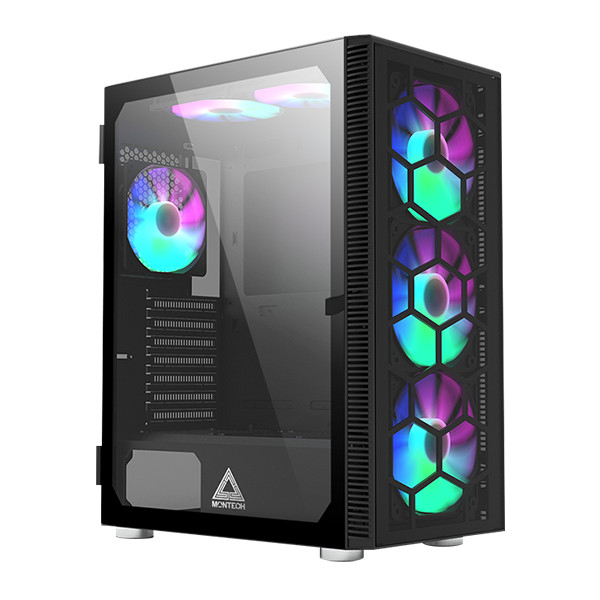 Case MONTECH X3 GLASS BLACK / WHITE ATX | 6X FAN FRGB Tempered Glass