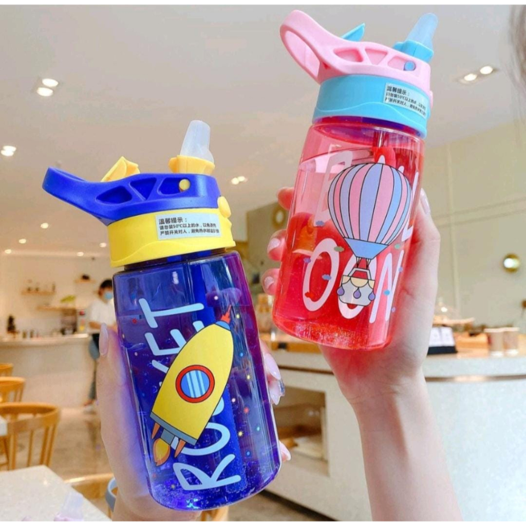 BOTOL MINUM ANAK AIR 480 ML/BOTOL ANAK KARAKTER / BOTOL MINUM ANAK LUCU MOTIF KARAKTER IMUT DENGAN SEDOTAN FBL