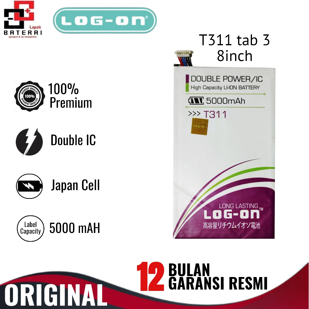 LOG - ON Baterai Samsung T310 | T311 Tab 3.8 Double IC Protection Battery Batre