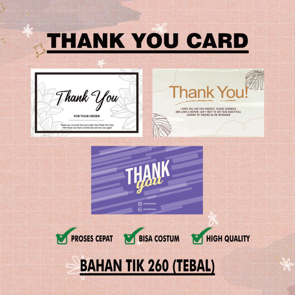 

[BEST SELLER] Thank You Card Custom - Kartu Ucapan - Kartu Souvenir - Thankyou card