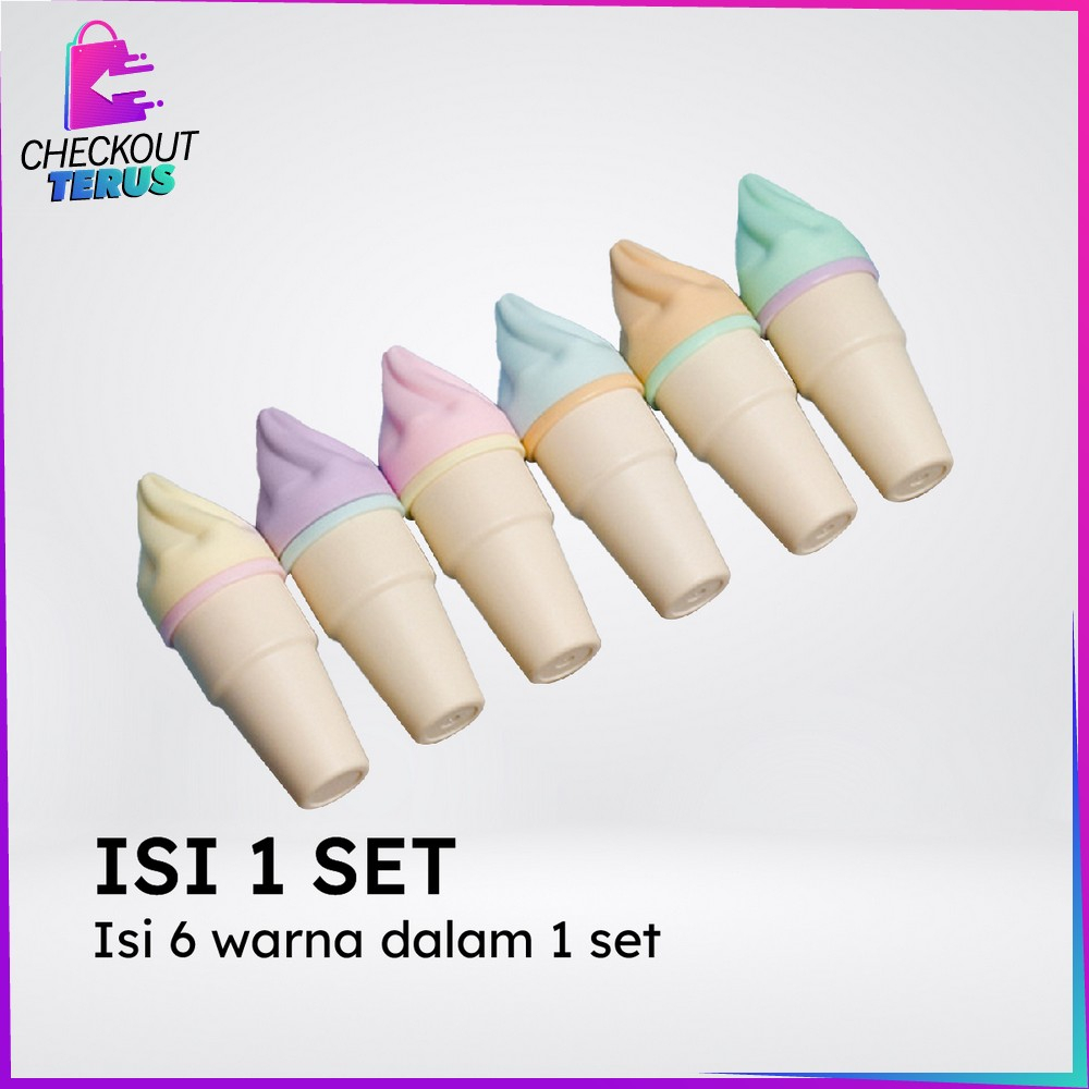 CT A57 Highlighter Pen Es Krim Cone Monas Unik 6IN1 Free Pouch Stationery Alat Tulis Kantor Penanda Berwarna Spidol Highlighter Ice Cream Cone