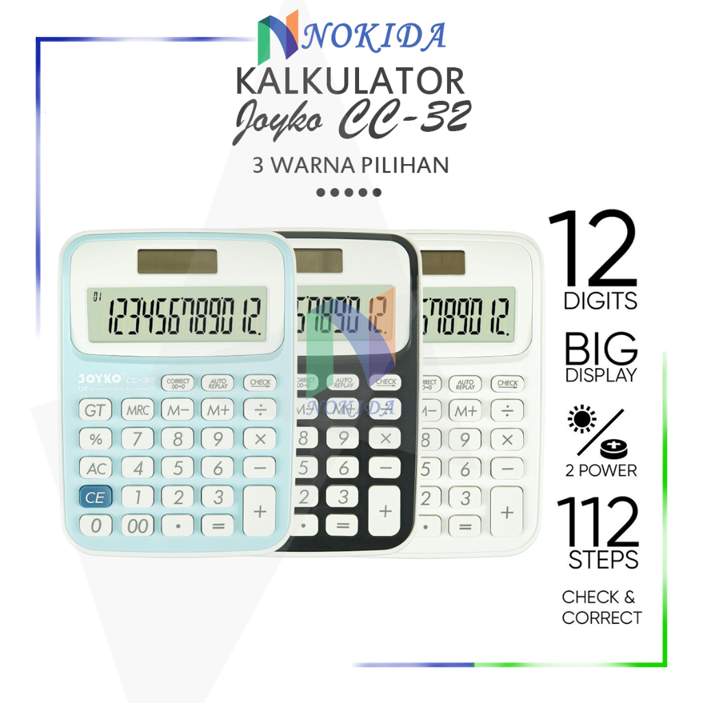 

Nokida Kalkulator 12 Digit Joyko CC-32 Check Correct / Calculator Office / Kantor / Menghitung