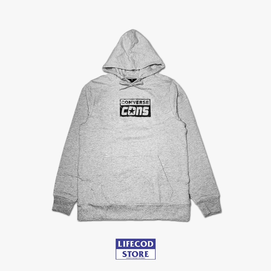 Hoodie Converse Cons Logo Box  Chevron Grey Black Original Resmi
