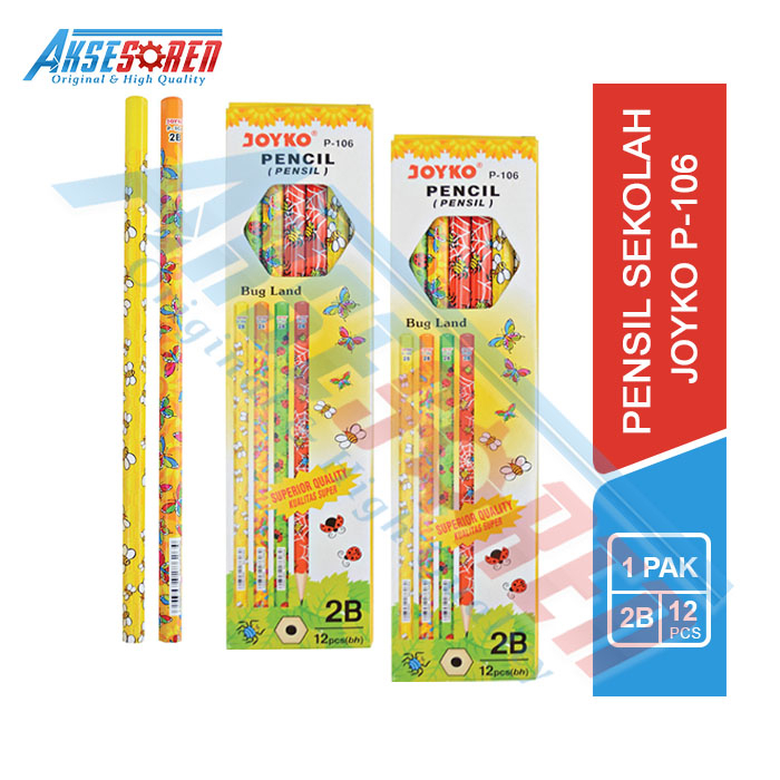 

Pensil 2B Bug Land Joyko [P-106/12 pcs] / Alat Tulis Ujian Komputer / Pencil Gambar Menulis [1 Pack]