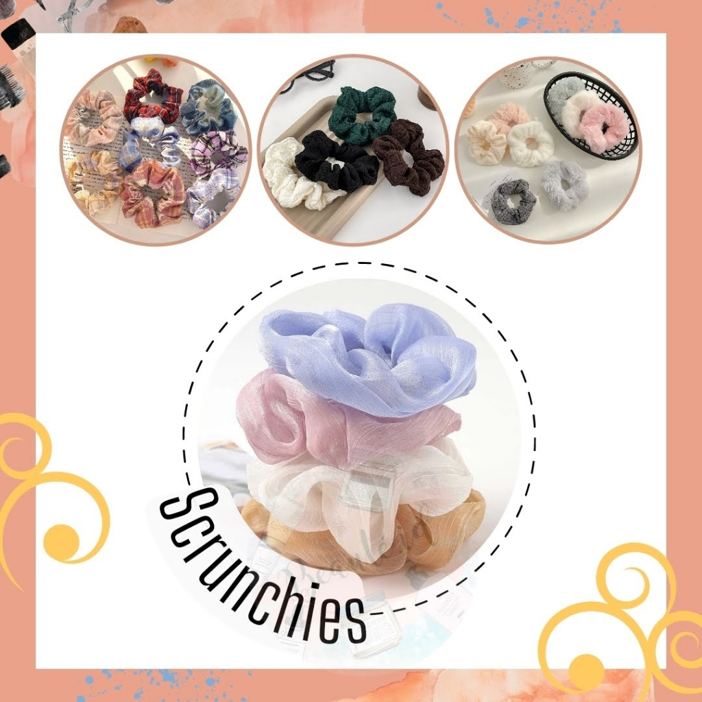 Scrunchies Series Ikat Rambut Kain Ponytail Warna Lucu Model Korea Aksesoris Rambut Wanita Sederhana Bulu-bulu atau Kain