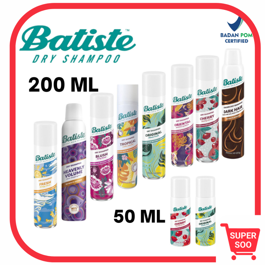 Batiste Dry Shampoo - Shampoo Kering - Anti Lepek - Pengembang Rambut Perawatan Penyegar Pembersih Rambut Berminyak Kotor 200 ml