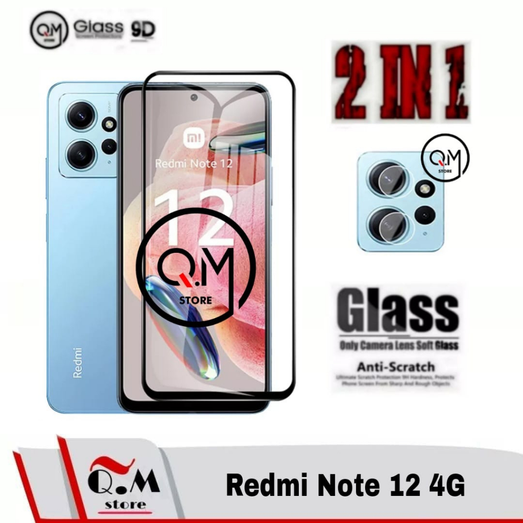 Promo 2 in1 Tempered Glass Layar Xiaomi Redmi Note 12 4G Anti Gores  Screen Guard Free Camera