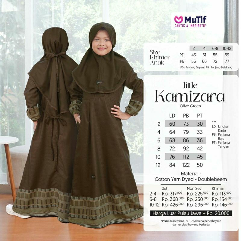 Mutif Sarimbit Kamizara Olive Green Mutif Man Kamiza Baju Muslim Gamis Sarimbit Keluarga Family Series Terbaru Ori Lebaran 2023