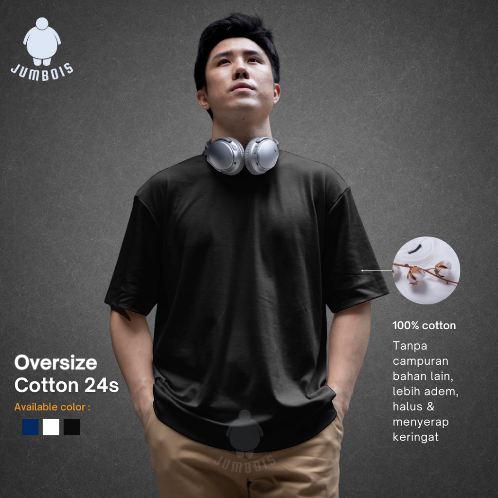 Kaos Polos Oversize Pria Oversized Wanita S M L XL Korea Cotton Combed 24s Tebal Halus Adem Hitam Pu