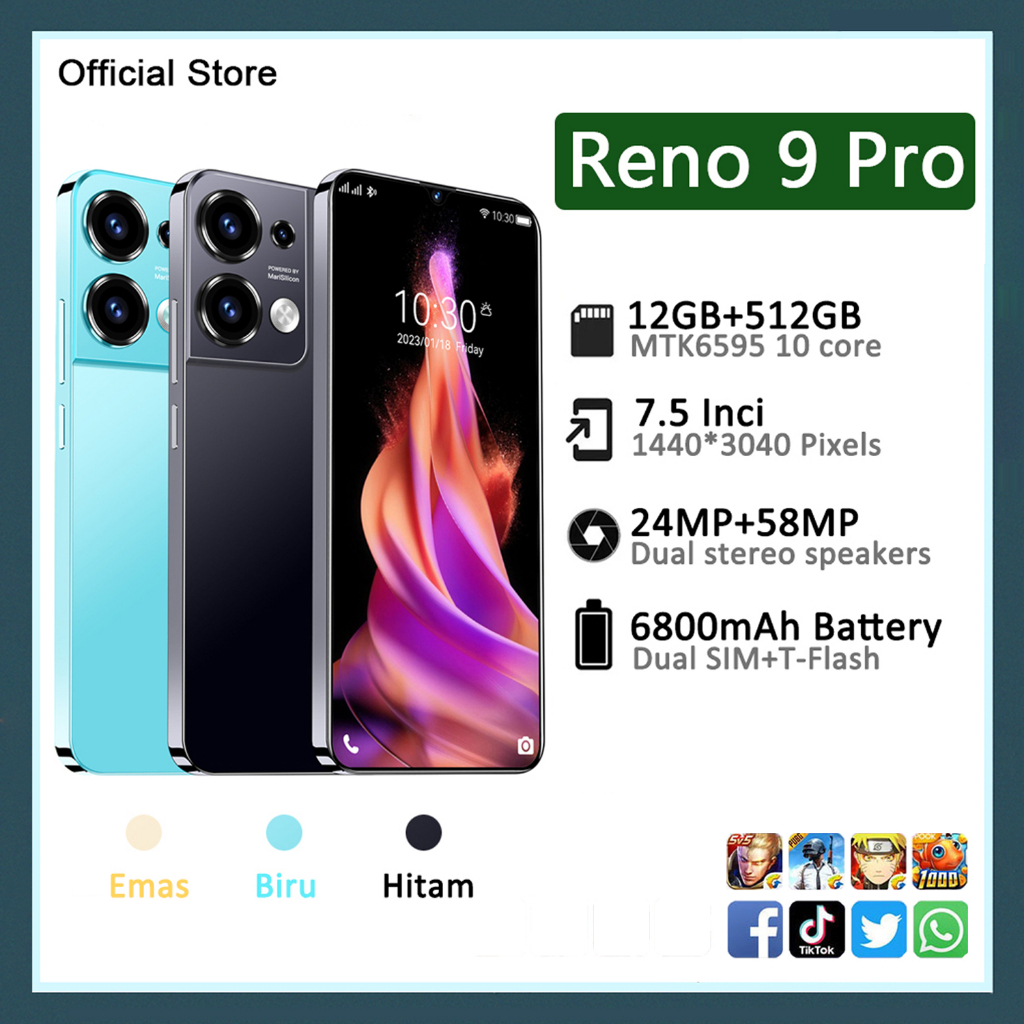 【FLASH SALE】HP murah Rino9 Handphone android 4G/5G 12GB+512GB 7.5inci HD Layar Penuh Smartphone ​android