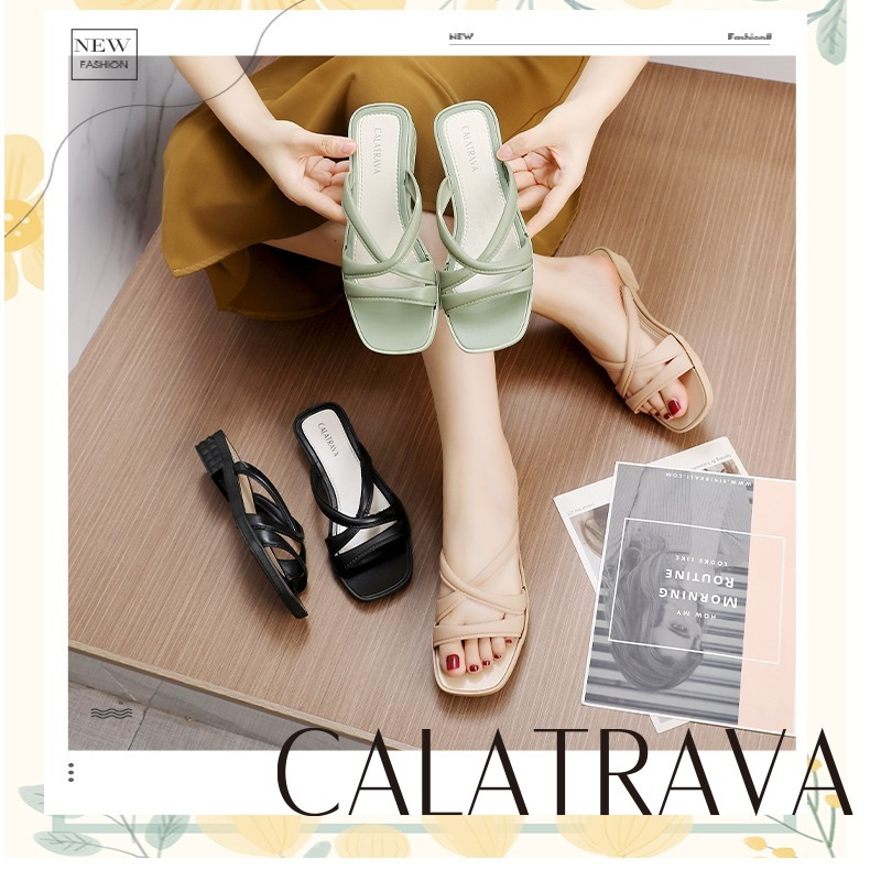 713-6 Sandal Slop Wanita Wedges Calatrava Selop Cewek Import