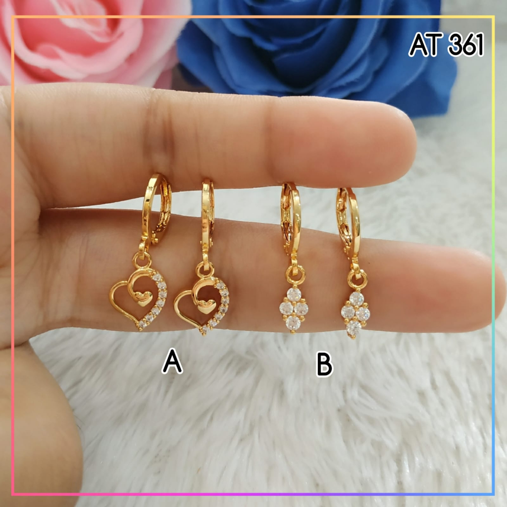 Anting xuping anting dewasa klip love mata pink perhiasan lapis emas gold AT 361