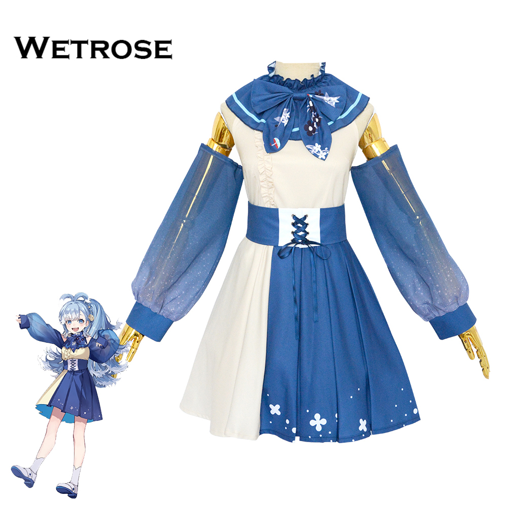 【Wetrose】Kobo Kanaeru 1 Year Anniversary Vtuber Hololive ID Costume Cosplay Biru Dress Set Lucu Kawaii Wanita Cewek Perayaan 1 Tahun