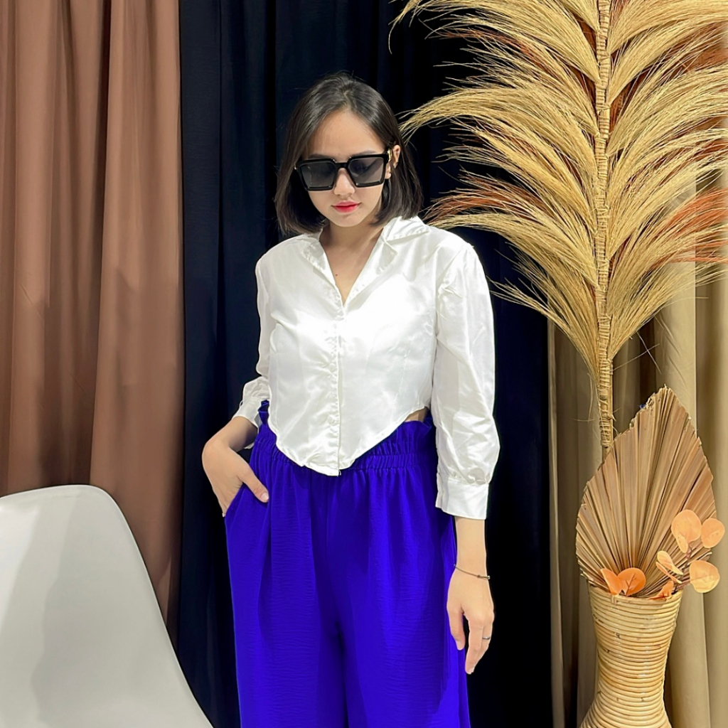 RX FASHION - ATASAN KEMEJA CROP PUFF CHIA LENGAN PANJANG BAJU CROP