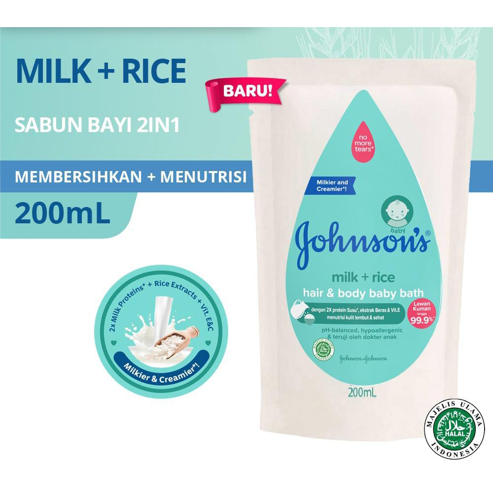 Johnsons Hair Body Baby Bath Milk Rice Refill 200ml