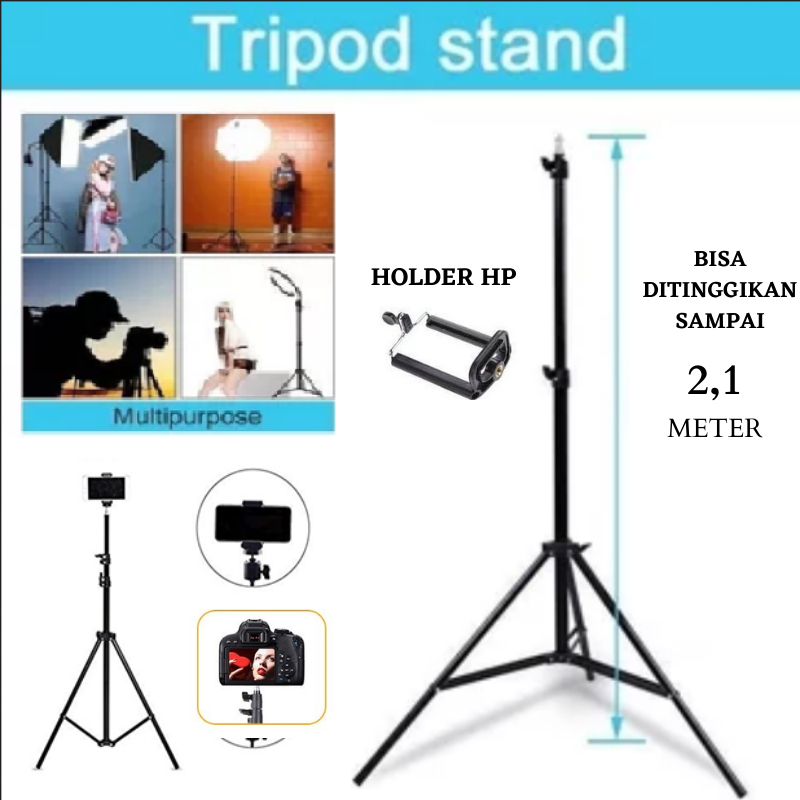 TERMURAH TRIPOD STAND 2 Meter 2.1 Meter KUALITAS BAGUS Tripod 210 cm hp Handphone Kamera Live Tripot