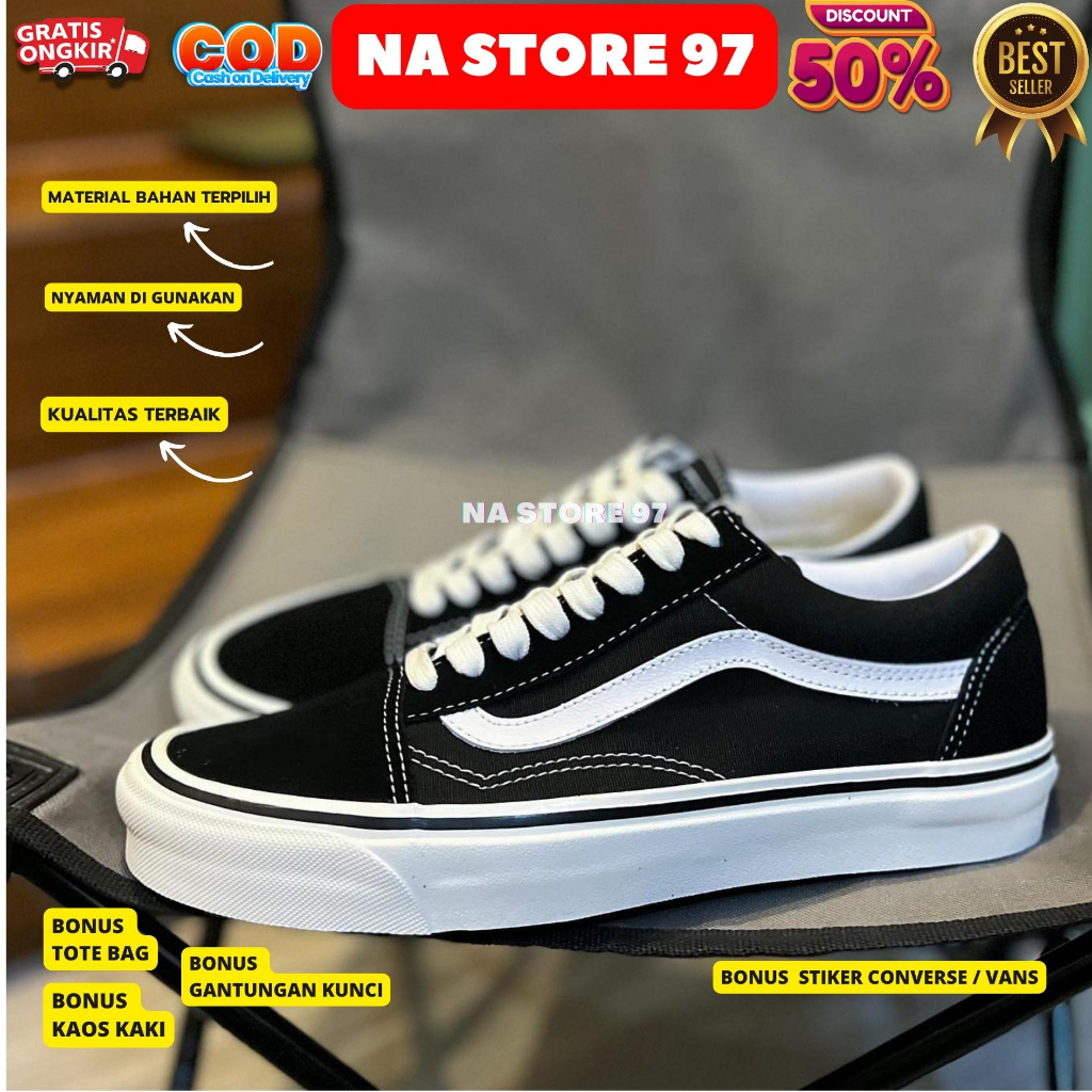 sepatu vans old skool klasik black white