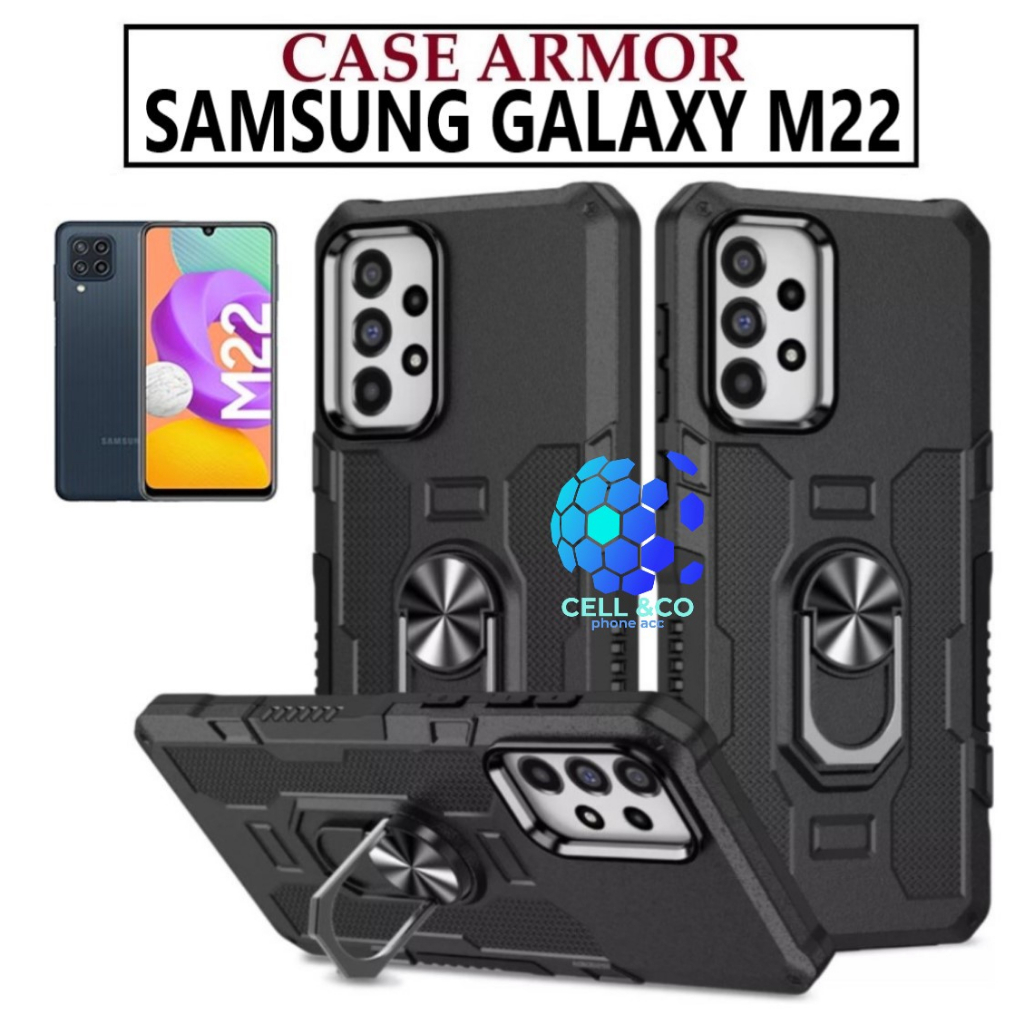 Case Armor SAMSUNG M22 Iring Cincin Magnetic Kesing Hp Protect kamera Premium Hard Case Standing Robot Pelindung Kamera