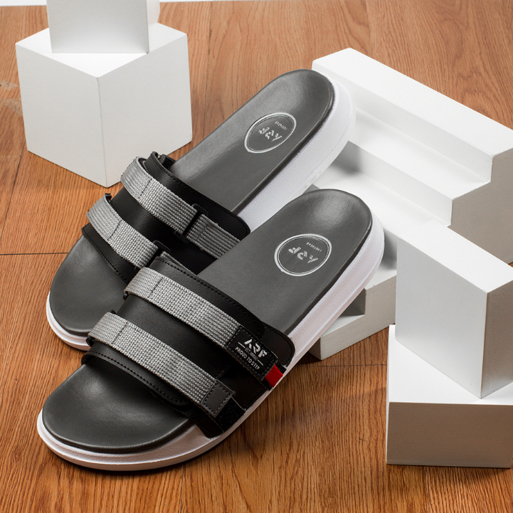 Sandal Pria Casual Slop Hangout Travelling Trendi Sendak Slide Sliip On Cowok Model Terbaru Original Arf Osc Grey