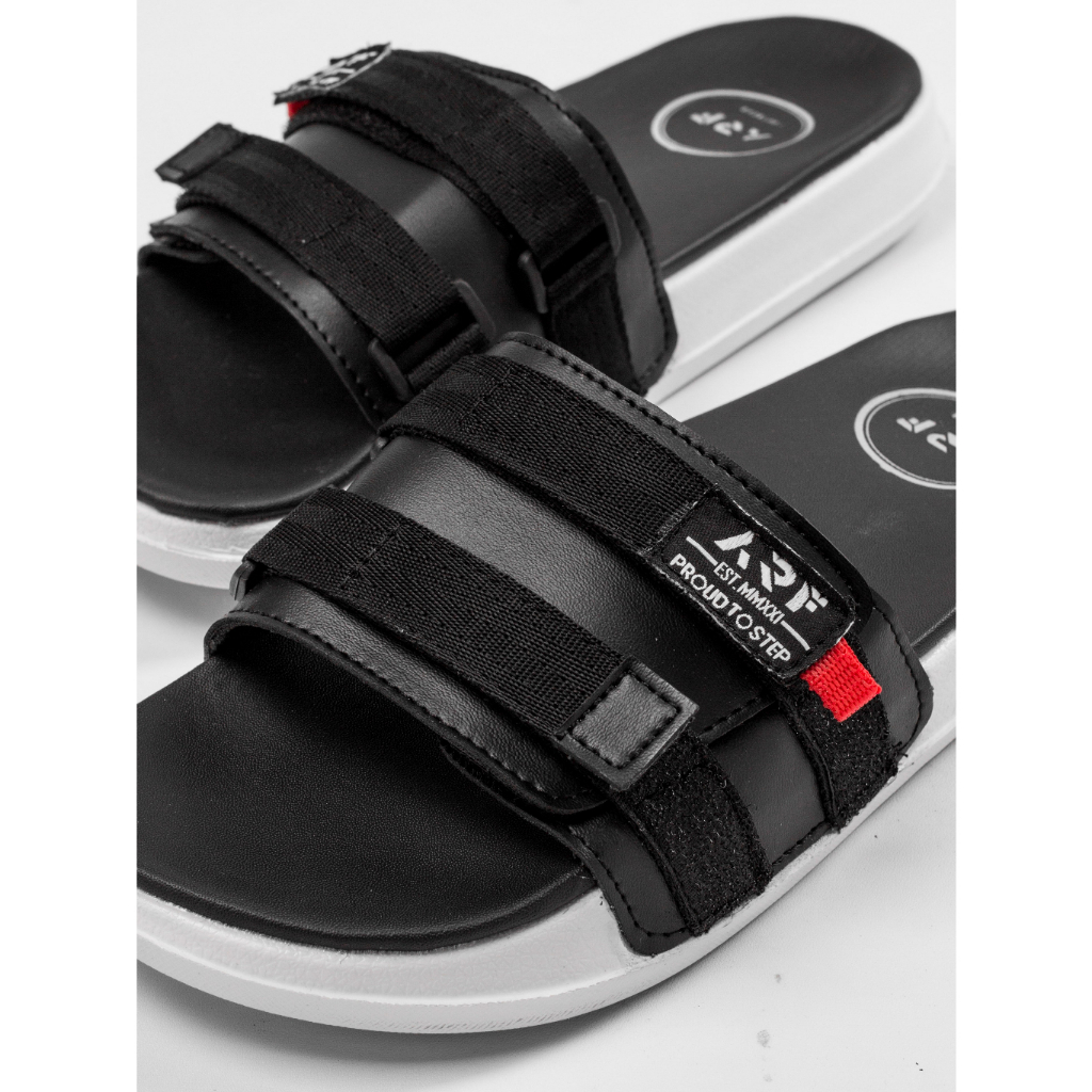 Sandal Pria Casual Slop Hangout Travelling Trendi Sendak Slide Sliip On Cowok Model Terbaru Original Arf Osc Black