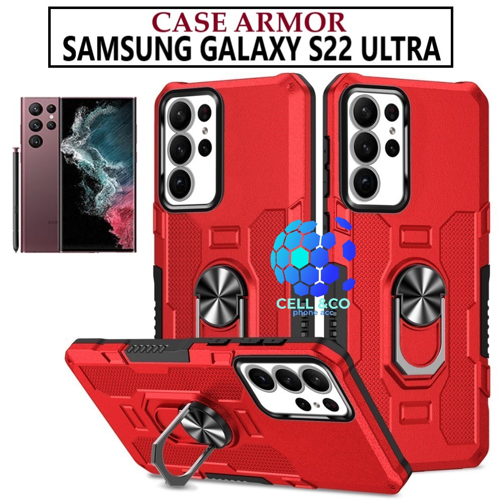 Case Armor SAMSUNG GALAXY S22 ULTRA Iring Cincin Magnetic Kesing Hp Protect kamera Premium Hard Case Standing Robot Pelindung Kamera