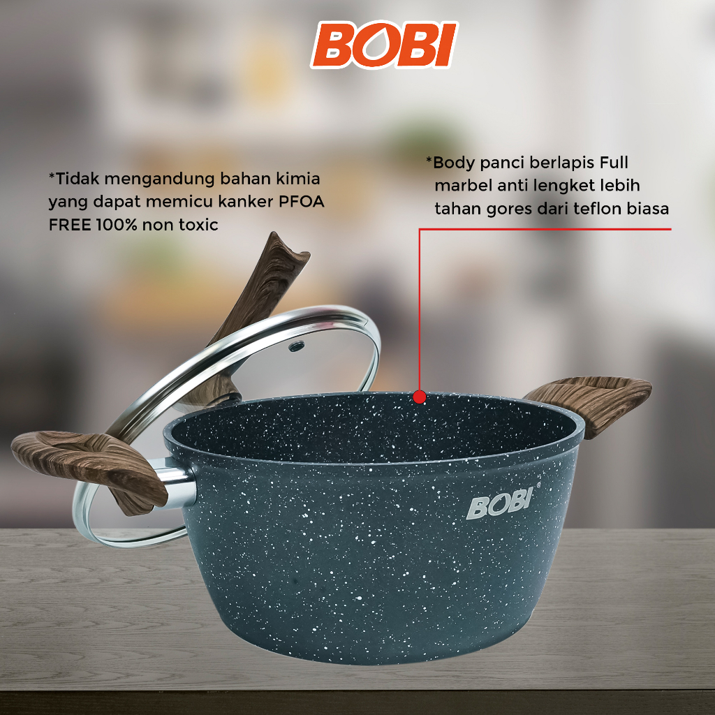 Casserole Cookware 24cm kode BB-C-24 // Panci Anti Lengket Pan Kuah Masak Goreng BOBI - Warna Random