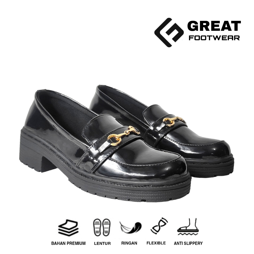 Sepatu Docmart Wanita Sepatu Loafers Sneakers Slip On Sepatu Fashion Wanita Hitam Glosy