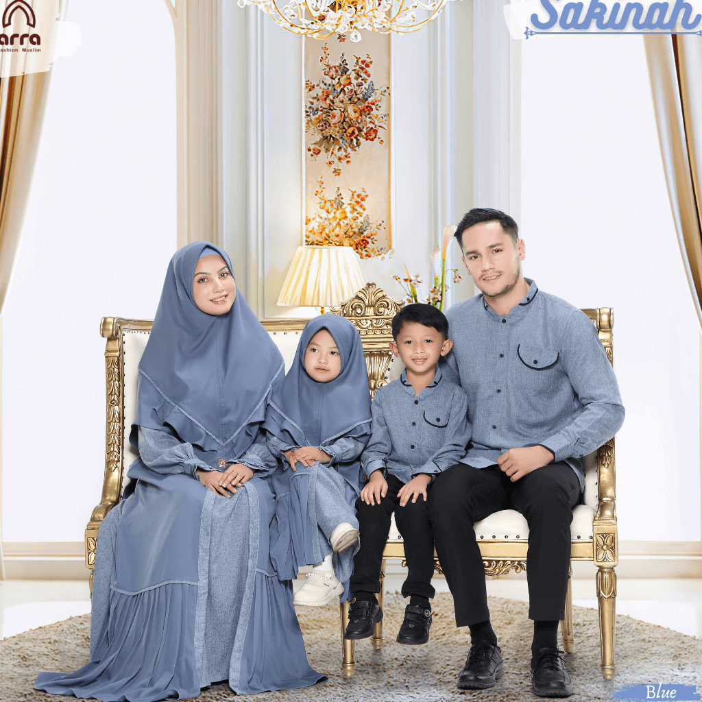 Arra-Ori Baju Busana Muslim Sarimbit Couple Pasangan Keluarga Sakinah Blue  Elegan