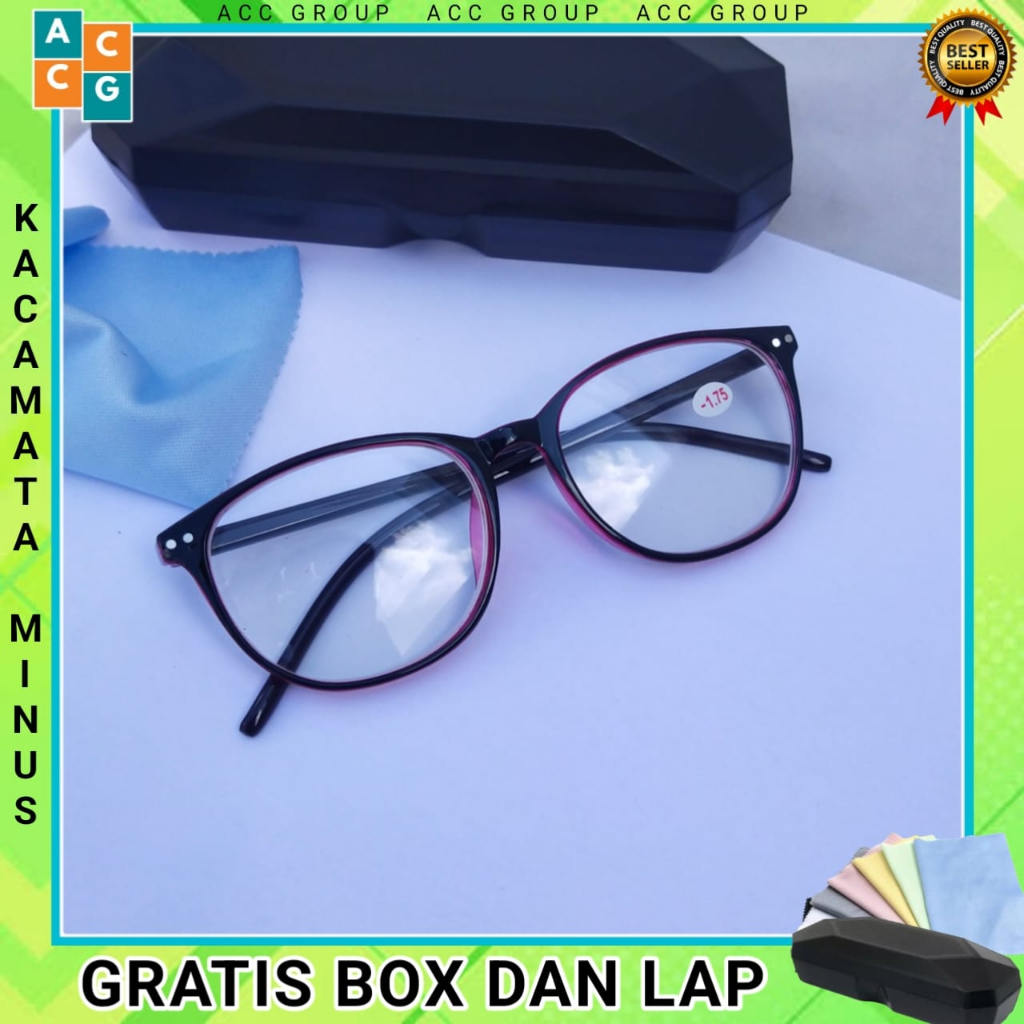 Kacamata Minus Anti Radiasi Frame Plastik -0.50 sampai -4.00 Gratis Box dan Lap