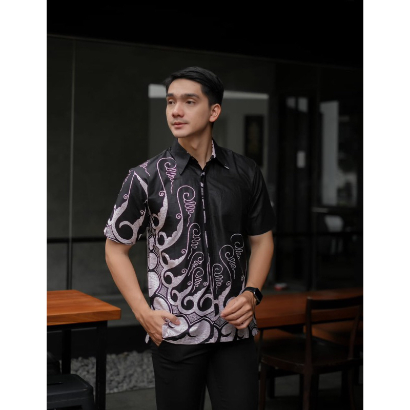 BAJU BATIK PRIA HEM BATIK PRIA Distro Batik HRB026 Kenongo Kemeja Hem Pendek Padi Pekalongan Sogan 1