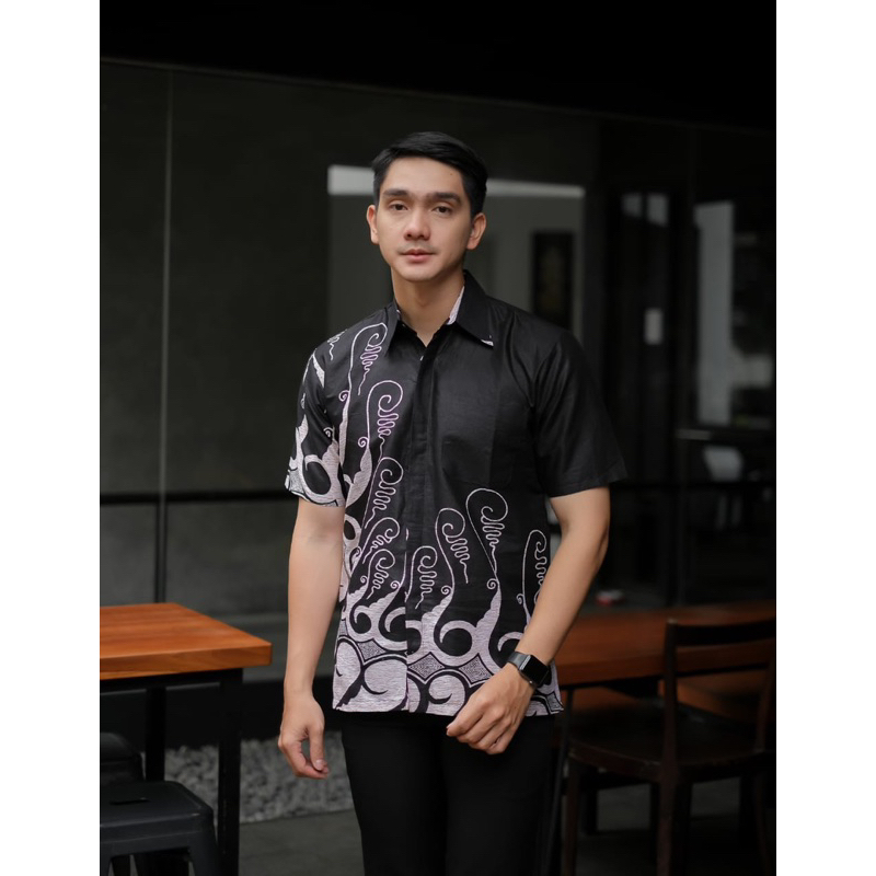 BAJU BATIK PRIA HEM BATIK PRIA Distro Batik HRB026 Kenongo Kemeja Hem Pendek Padi Pekalongan Sogan 1