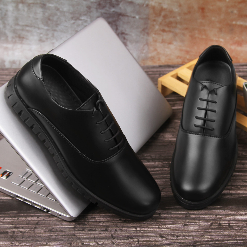 Sepatu Pantofel Pria Kulit Formal Kerja Kantor PDH Model Terbaru Full Black Original Arf Hst