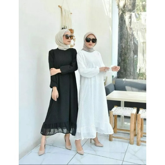 Alofa Midi Dress Terbaru gamis putih Baju Pesta Muslim Fashion Wanita terbaru bisa Buat Kondangan