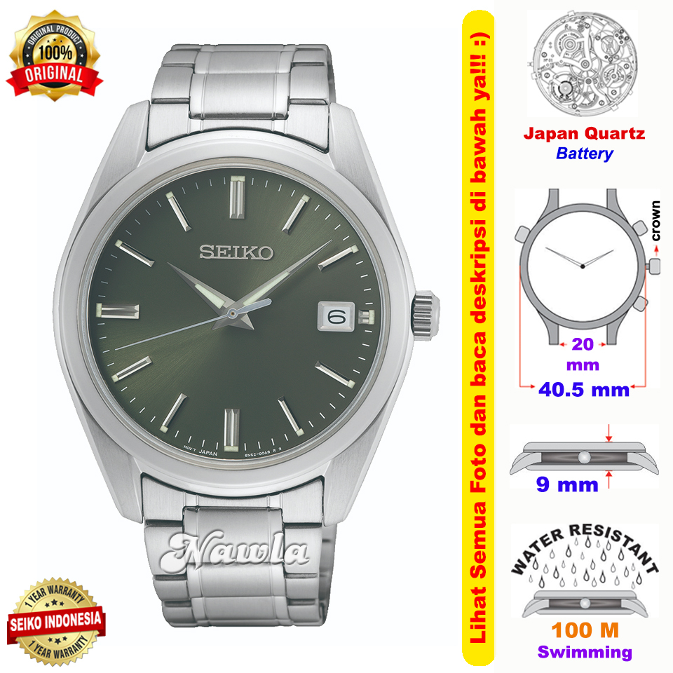 Seiko Quartz SUR527P1 Sapphire Olive Green - Jam Tangan Pria SUR527