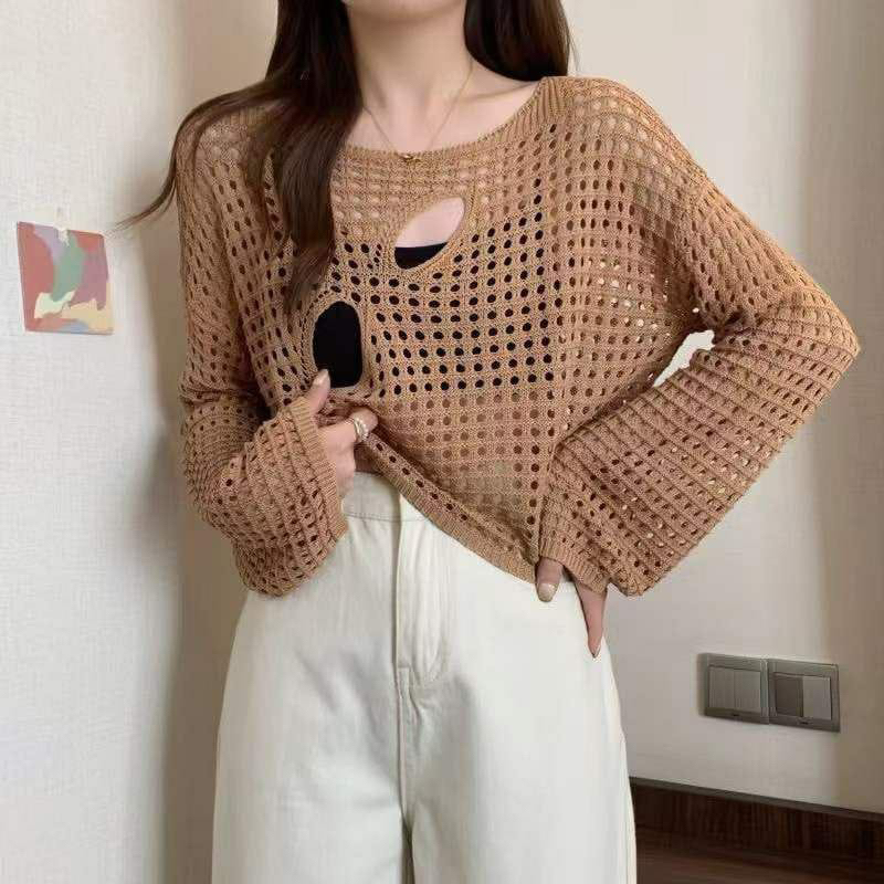 Outer rajut Atasan Croptop Jaring | A723 | Fashion Lengan Panjang Wanita Korean style