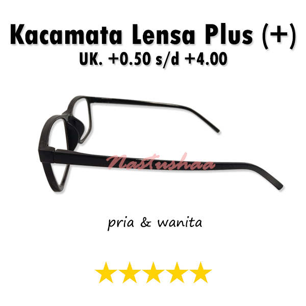 Kacamata Rabun Dekat Atau Kacamata Full Plus (+) Tersedia Ukuran +0.50 s/d +4.00 Frame Hitam Bingkai Kotak Bahan Ringan FREECASE