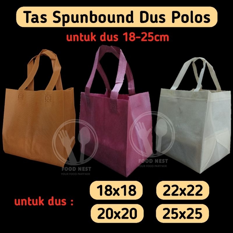 TAS KAIN SPUNBOND SPUNBOUND POLOS WARNA TAS KAIN GOODIE BAG UNTUK DUS TAS KAIN DUS UK 18X18 20X20 22X22 TAS KAIN GOODIE BAG WARNA MURAH TAS HAMPERS HANTARAN TAS SOUVENIR