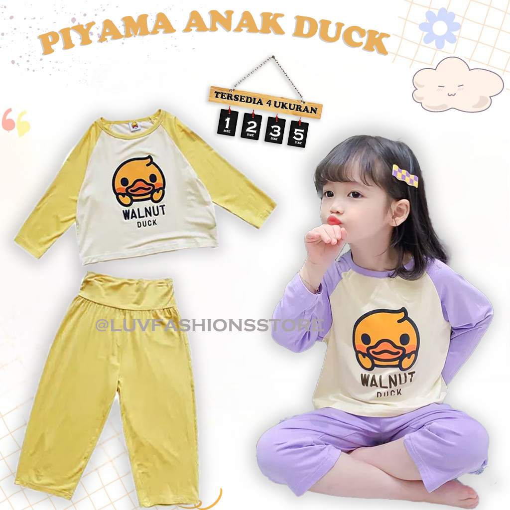 IL - PIYAMA WALNUT ANAK LENGAN PANJANG MOTIF BEBEK / SETELAN BAJU TIDUR ANAK PEREMPUAN TERBARU