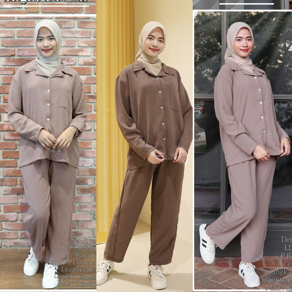 IZANY One Set Kemeja Panjang Crinkle Airflow / Setelan Wanita