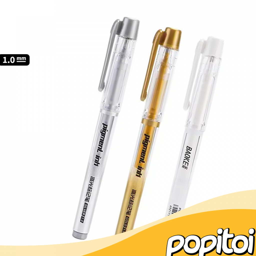 

Baoke Highlighter Gel Pen 1.0 mm Pulpen Tinta pigmented Putih Gold Silver